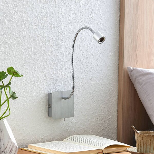 Lindby Nástěnné svítidlo LED Anjalee, flexibilní rameno, Hliník / šedá / zinek, Obývací pokoj / jídelna, Hliník, Moderní, Lampička na čtení
