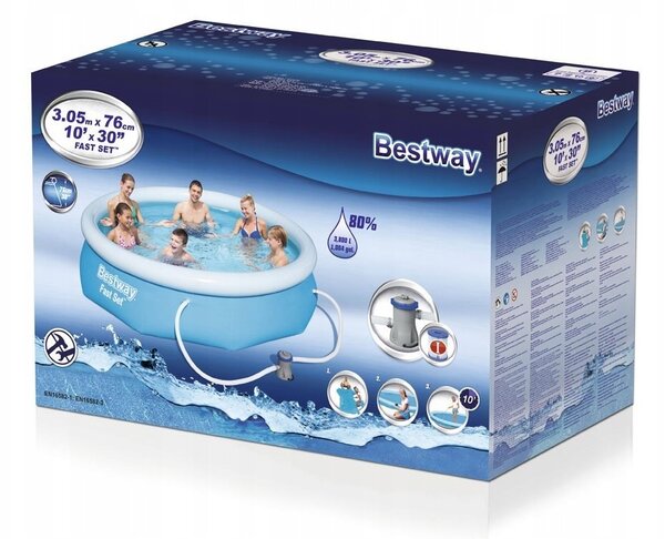 BESTWAY Fast Set 57270 Kulatý Bazén s nafukovacím okrajem + Filtrační Čerpadlo 305x76 CM