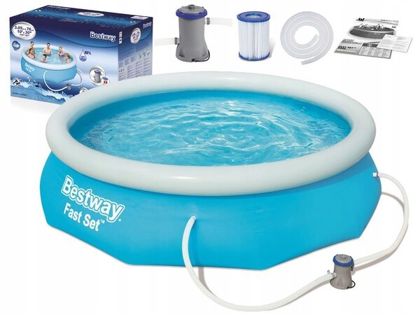 BESTWAY Fast Set 57270 Kulatý Bazén s nafukovacím okrajem + Filtrační Čerpadlo 305x76 CM