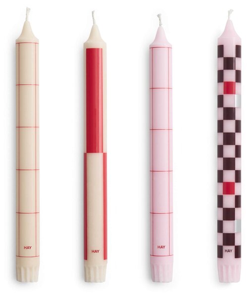 Svíčka Pattern Candle Reds and Bordeaux – set 4 ks