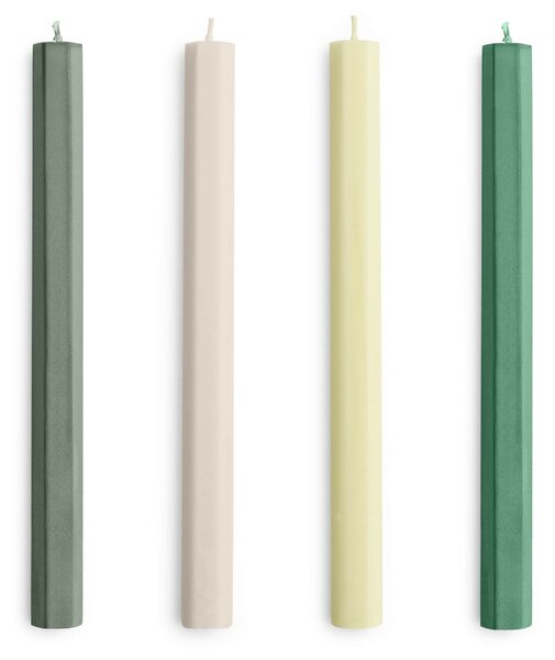 Svíčka Hexagon Candle Greens and Whites – set 4 ks