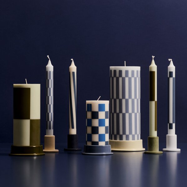 Svíčka Column Candle L Light Blue and Dusty Blue Check 170 h