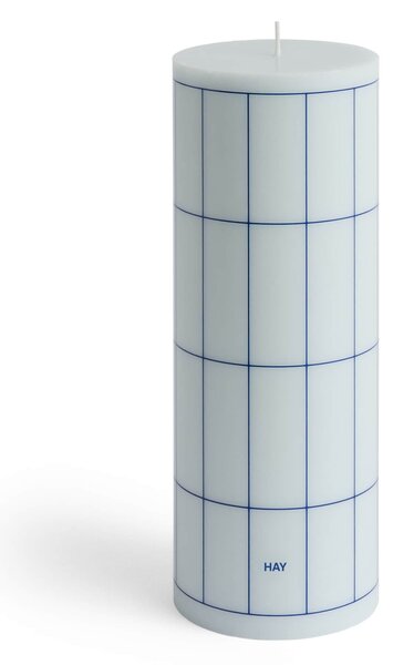 Svíčka Column Candle L Light Blue with Blue Grid Check 170 h