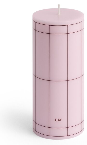 Svíčka Column Candle S Light Pink with Bordeaux Grid 60 h