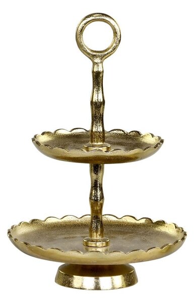 Mosazný antik dekorační kovový etažér Lace Brass - Ø 18*27 cm - Chic Antique