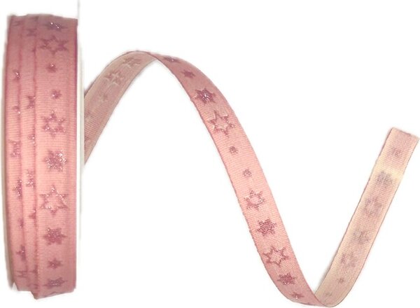 Vánoční stuha GLITTER STARS SOFT PINK růžová 10mm x 4m (6,-Kč/m)