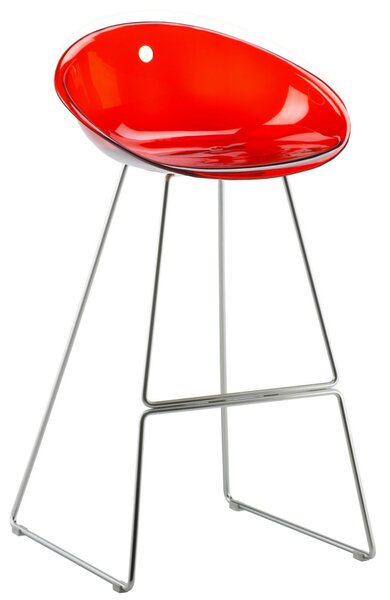 PEDRALI - Vysoká barová židle GLISS 906 DS s chromovanou podnoží - transparentní červená