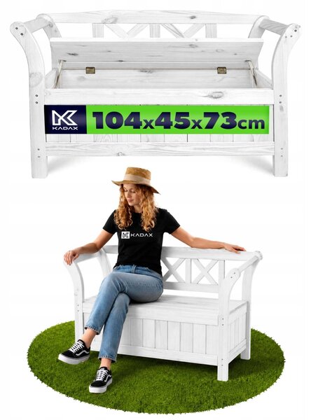 Zahradní lavička Kadax s opěradlem, dřevěná bílá, 119 cm s úložným prostorem