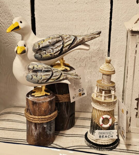 2ks dřevěná dekorace racek Seagull Nautic - 13*6*22 / 18*8*29 cm - Clayre & Eef