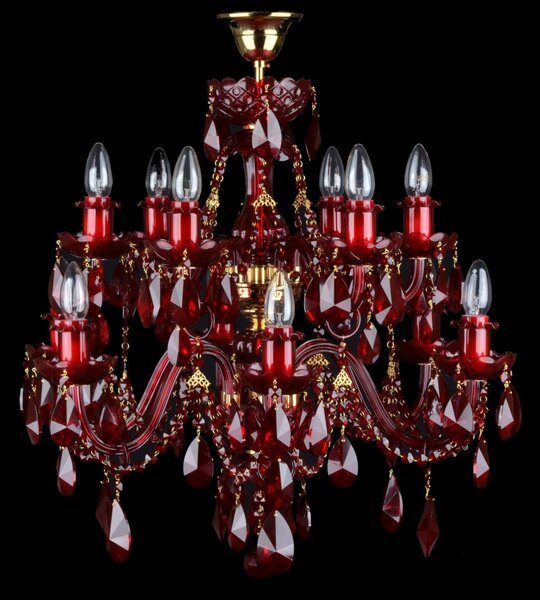 DBK GLASS 12ramenný křišťálový lustr v barvě tmavého granátu přizpůsobený nižšímu stropu 1740-6+6-S-GARNET-low