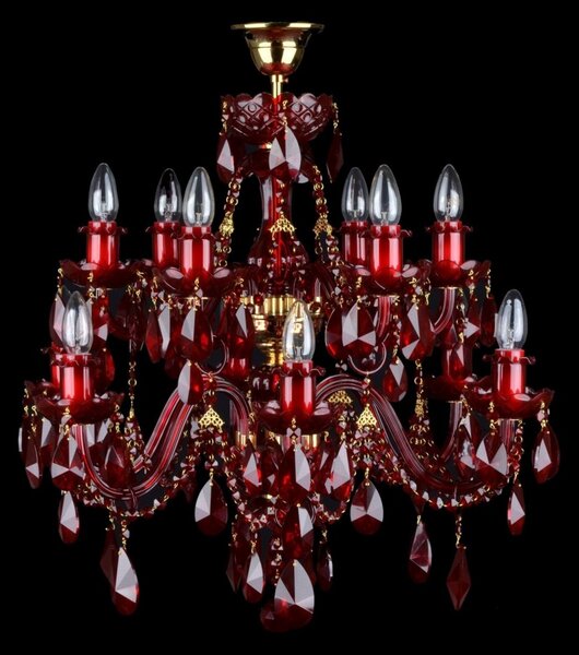 DBK GLASS 12ramenný křišťálový lustr v barvě tmavého granátu přizpůsobený nižšímu stropu 1740-6+6-S-GARNET-low