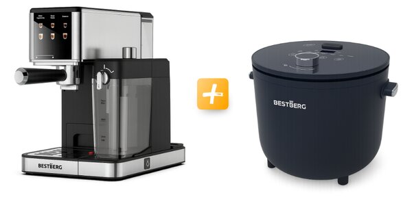MEGAKOMBO Nízkosacharidový rýžovar BestBerg BBRC-100 + Pákový espresso kávovar s napěňovačem mléka BestBerg BBCF-2032