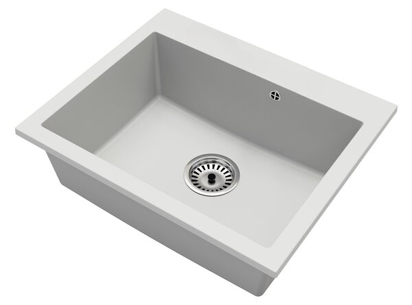 Granitový dřez ELITE bílý + sifon chrom 60 x 50 x 21cm