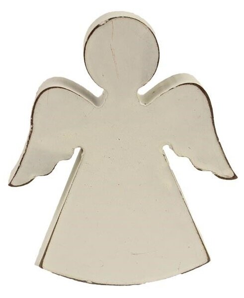 Dekorační anděl dřevěný bílý s patinou 8 cm