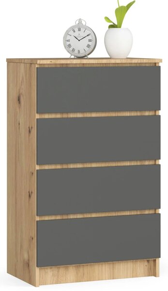 Úzká komoda se šuplíky SAVRILA - dub artisan / šedá