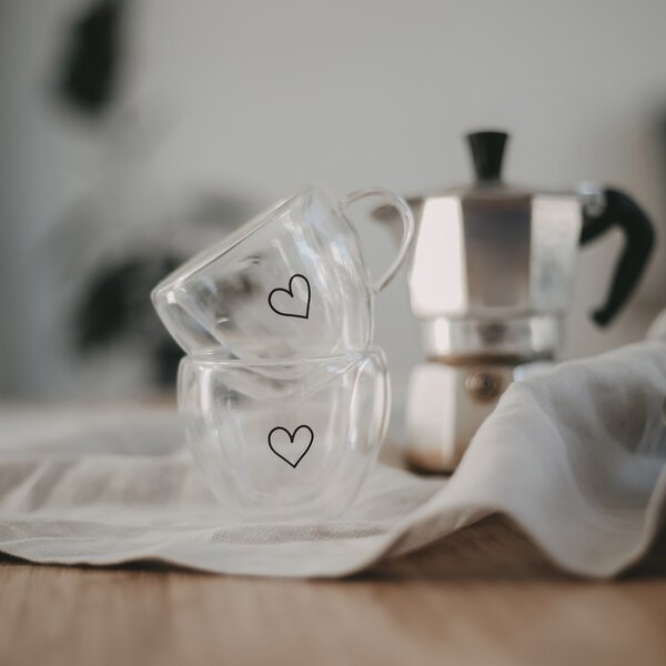 Skleněný hrneček na espresso Heart 50 ml