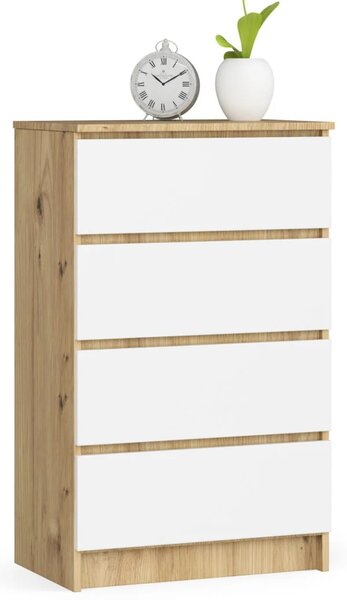 Úzká komoda se šuplíky SAVRILA - dub artisan / bílá