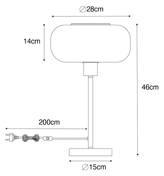 Stolní lampa v art deco stylu černá s jantarovým sklem - Bizle