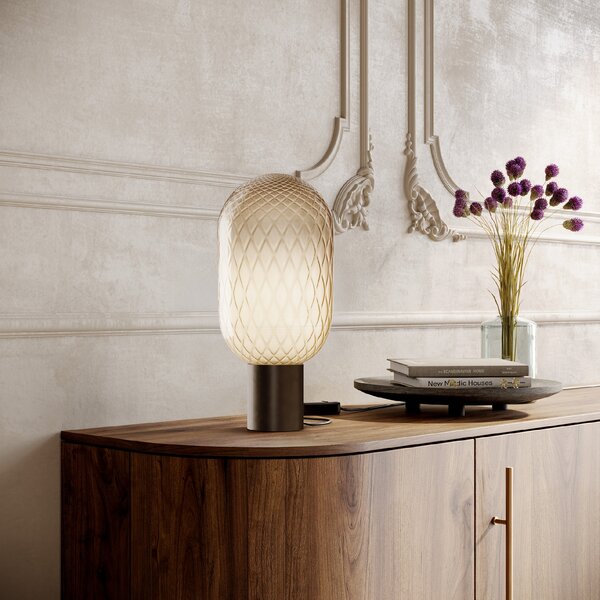 Il Fanale 279.03.MZ Bloom, stolní lampa z mosazi a kouřového bronzového skla, 1x15W LED E27, průměr 20,8cm