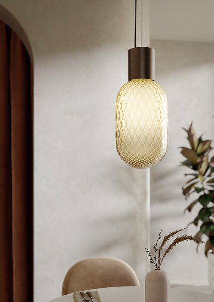 Il Fanale 279.01.MZ Bloom, závěsné svítidlo z mosazi a kouřového bronzového skla, 1x15W LED E27, průměr 20,8cm