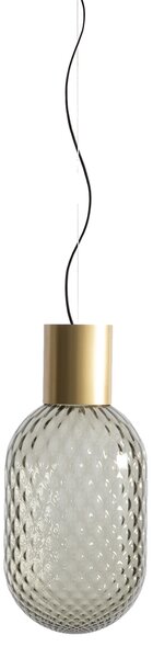 Il Fanale 279.01.G Bloom, závěsné svítidlo z mosazi a kouřového šedého skla, 1x15W LED E27, průměr 20,8cm