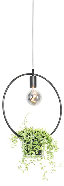 Moderní závěsná lampa černá se skleněným kulatým - Roslini
