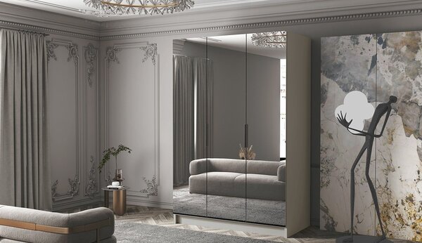Zrcadlová šatní skříň 150 cm COVO 3 - kašmír / černé úchyty