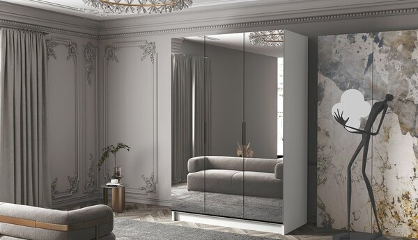 Zrcadlová šatní skříň 150 cm COVO 3 - bílá / černé úchyty