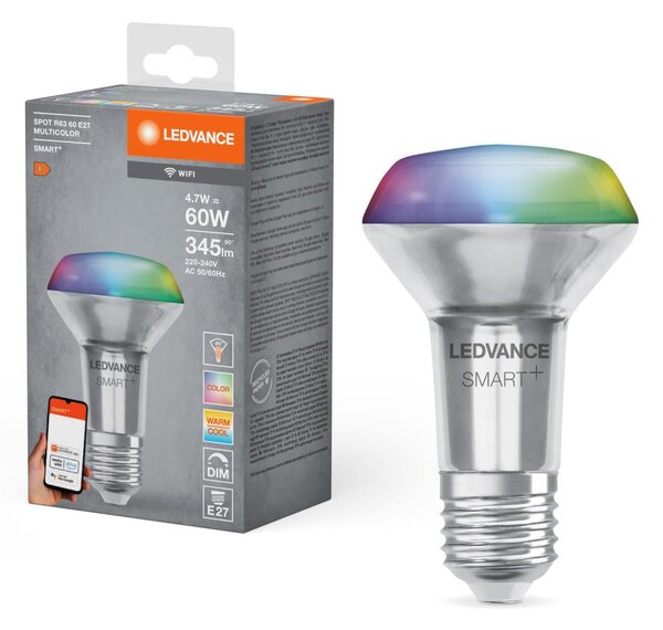 LED RGBW Stmívatelná žárovka R63 SMART+ E27/4,7W/230V 2700-6500K Wi-Fi -Ledvance