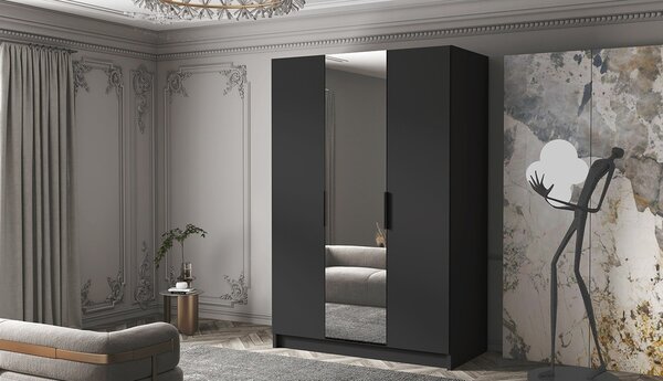 Šatní skříň se zrcadlem 150 cm COVO 2 - černá / černé úchyty