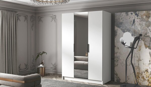 Šatní skříň se zrcadlem 150 cm COVO 2 - bílá / černé úchyty