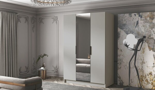 Šatní skříň se zrcadlem 150 cm COVO 2 - kašmír / černé úchyty