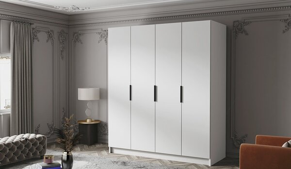Šatní skříň 200 cm KAOS 1 - bílá / černé úchyty