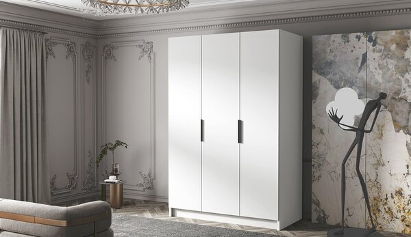 Šatní skříň 150 cm COVO 1 - bílá / černé úchyty