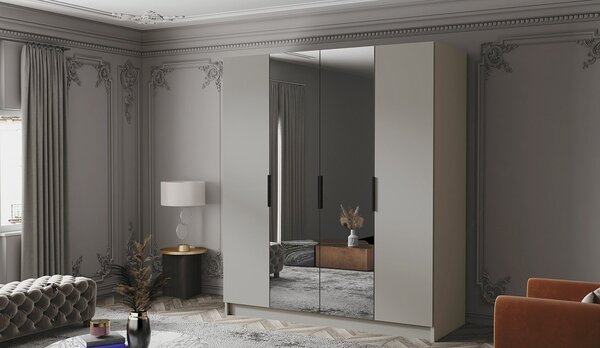 Šatní skříň se zrcadlem 200 cm KAOS 2 - kašmír / černé úchyty