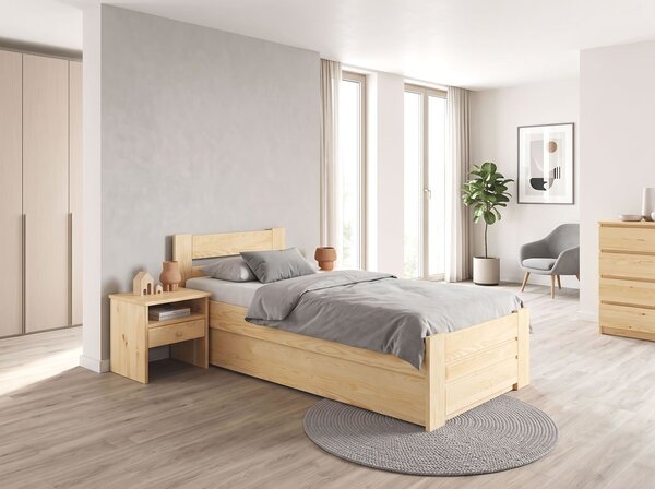 Postel jednolůžko s úložným prostorem Hanka, 90x200cm, masiv borovice