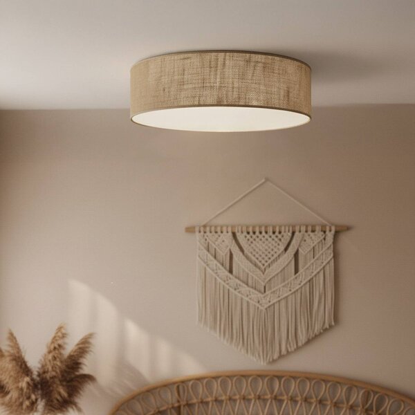 Milagro Lighting Stropní světlo Marshall, hnědé, Ø 50 cm, kov, ratan, stmívatelný, Hnědá / rez, Obývací pokoj / jídelna, Dřevo, Moderní