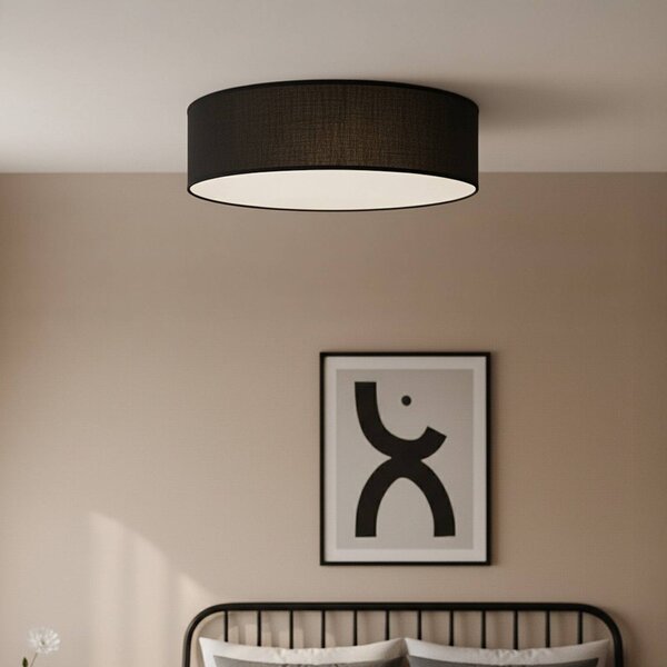 Milagro Lighting Stropní světlo Marshall, černé, Ø 50 cm, kov/ratan, stmívatelný, Černá, Obývací pokoj / jídelna, Dřevo, Moderní