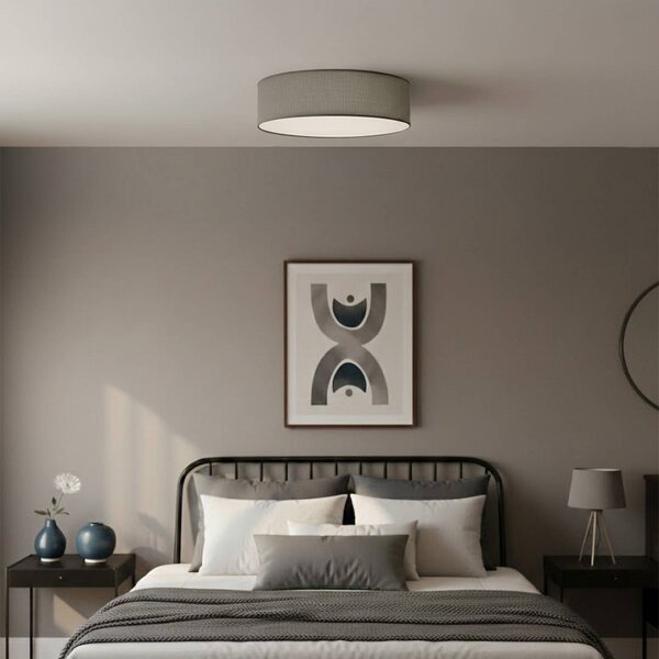 Milagro Lighting Stropní světlo Marshall, šedá, Ø 50 cm, kov/ratan, stmívatelný, Hliník / šedá / zinek, Obývací pokoj / jídelna, Dřevo, Moderní