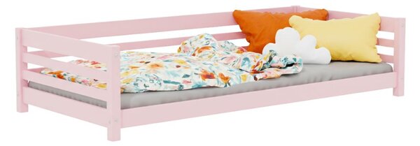 Nízká dětská dřevěná postel TULY se zábranou 90x200 cm + matrace WAVE - Bílá, S jednou zábranou
