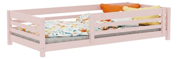 Nízká dětská dřevěná postel TULY se zábranou 90x200 cm + matrace WAVE - Bílá, S jednou zábranou
