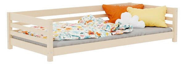 Nízká dětská dřevěná postel TULY se zábranou 90x200 cm + matrace WAVE - Bílá, S jednou zábranou