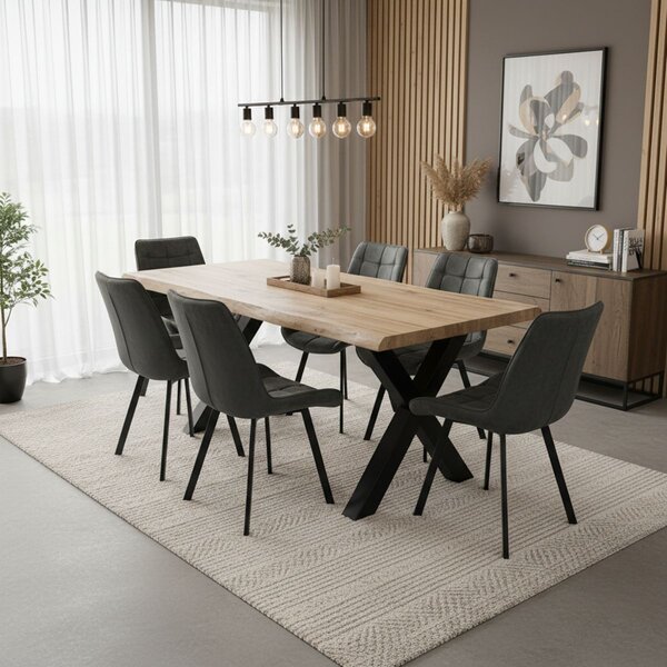 Vikio Jídelní set pro 6 osob 180x90 cm dub, šedá samet VJS118-61S-S