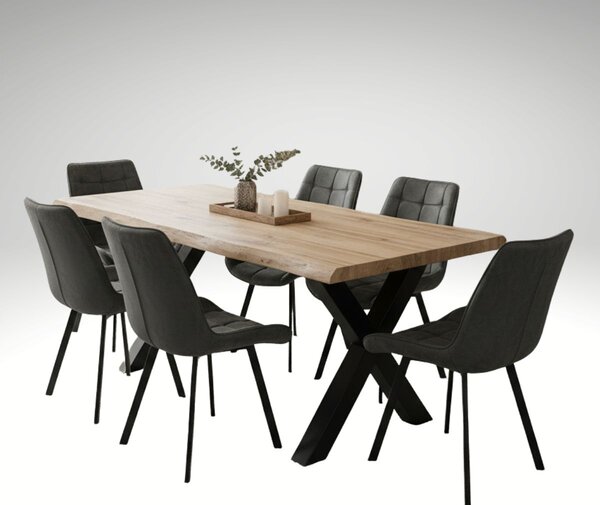 Vikio Jídelní set pro 6 osob 180x90 cm dub, šedá samet VJS118-61S-S