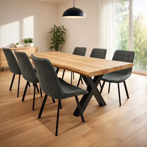 Vikio Jídelní set pro 6 osob 180x90 cm dub, šedá samet VJS118-61S-S