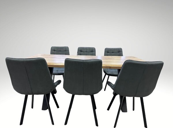 Vikio Jídelní set pro 6 osob 180x90 cm dub, šedá samet VJS118-61S-S