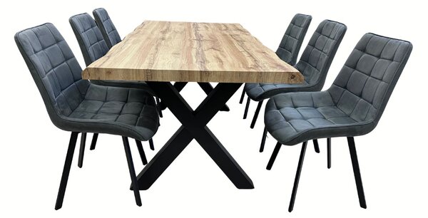 Vikio Jídelní set pro 6 osob 180x90 cm dub, šedá samet VJS118-61S-S