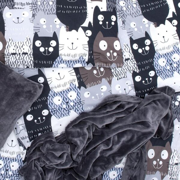 Povlečení KLASIK DESIGN multi cats šedočerná 140 x 220/70 x 90 cm