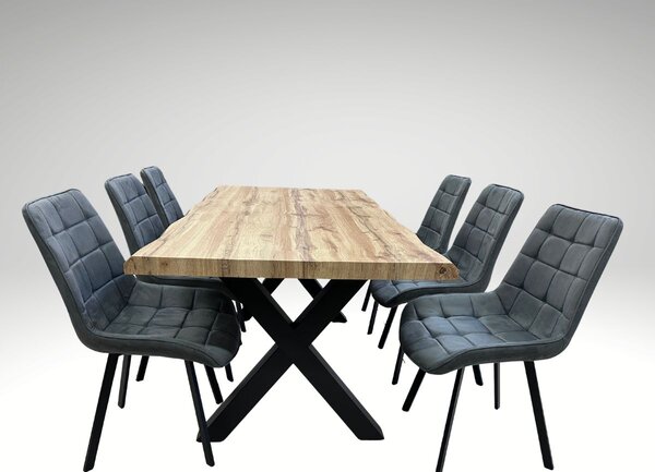 Vikio Jídelní set pro 6 osob 180x90 cm dub, šedá samet VJS118-61S-S