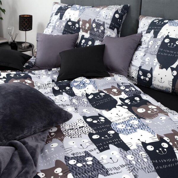 Povlečení KLASIK DESIGN multi cats šedočerná 140 x 220/70 x 90 cm